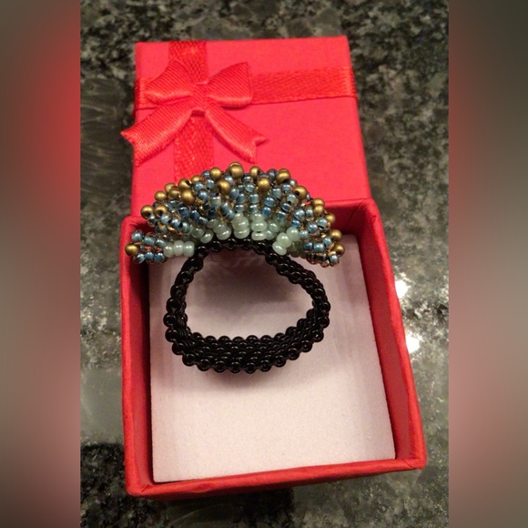 Turquoise & Gold Bead Cocktail Ring - 6.5 - Picture 3 of 5